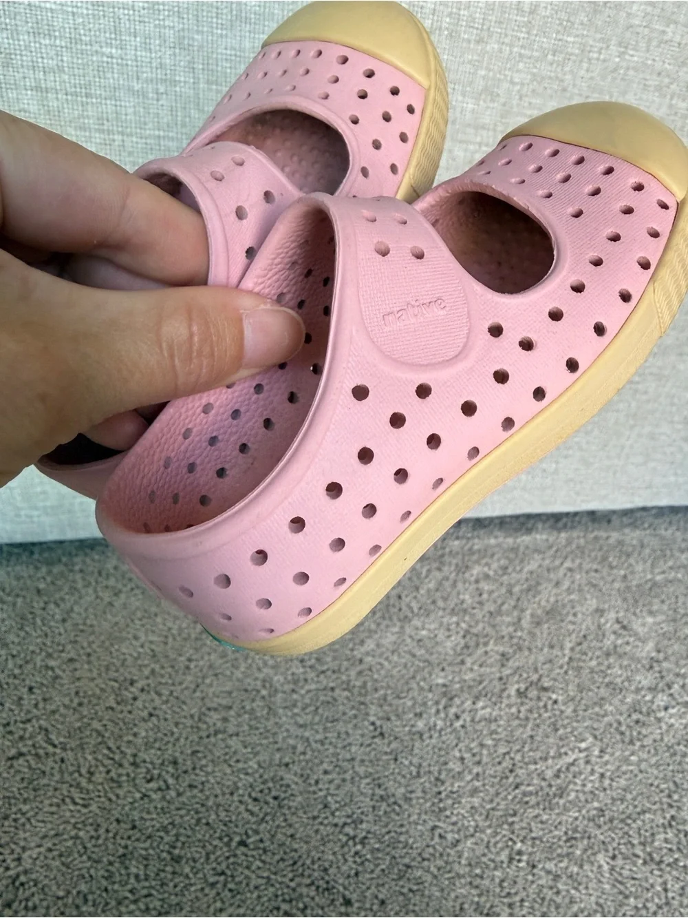 Native Kids Pink Slip-On Water Shoes with Yellow Toe Caps 6C
